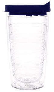 Clear Tumbler With Navy Blue Lid