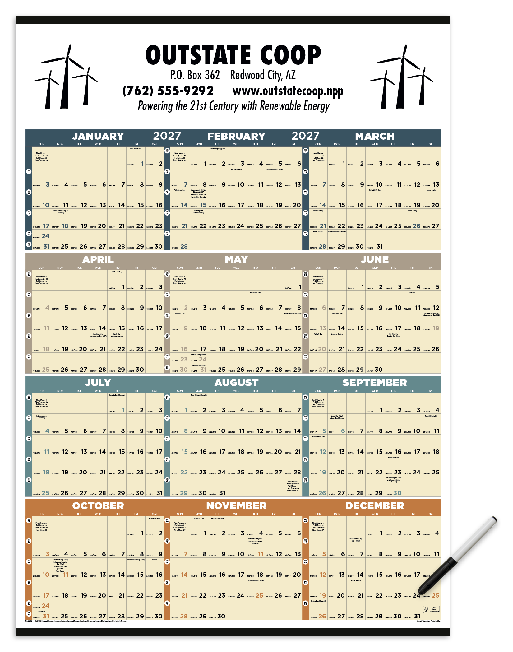 Triumph® Calendars Time Management Span-A-Year (Laminated w/Marker) Calendar