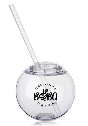 Moran 15 oz Plastic Cocktail Ball with Straw
